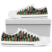 Floral Pattern Print Design White Bottom Low Top Shoes